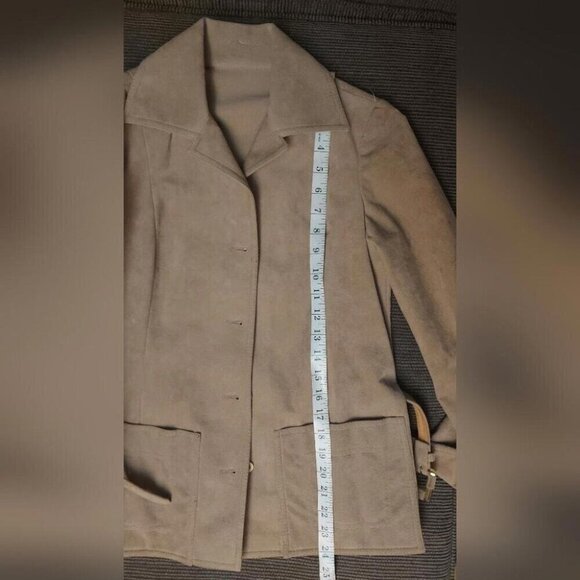 70s Boho Faux Suede Blazer Brodkin Safari Chic Belted Utility Blazer Minimalist - Picture 9 of 11